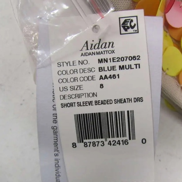 NWT AIDAN MATTOX Short Sleeve Beaded Sequin Mini Sheath Dress Multicolor Size 8 - Picture 12 of 13